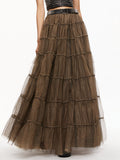 DARCY TULLE STUDDED MAXI SKIRT - BLACK/ALMOND
