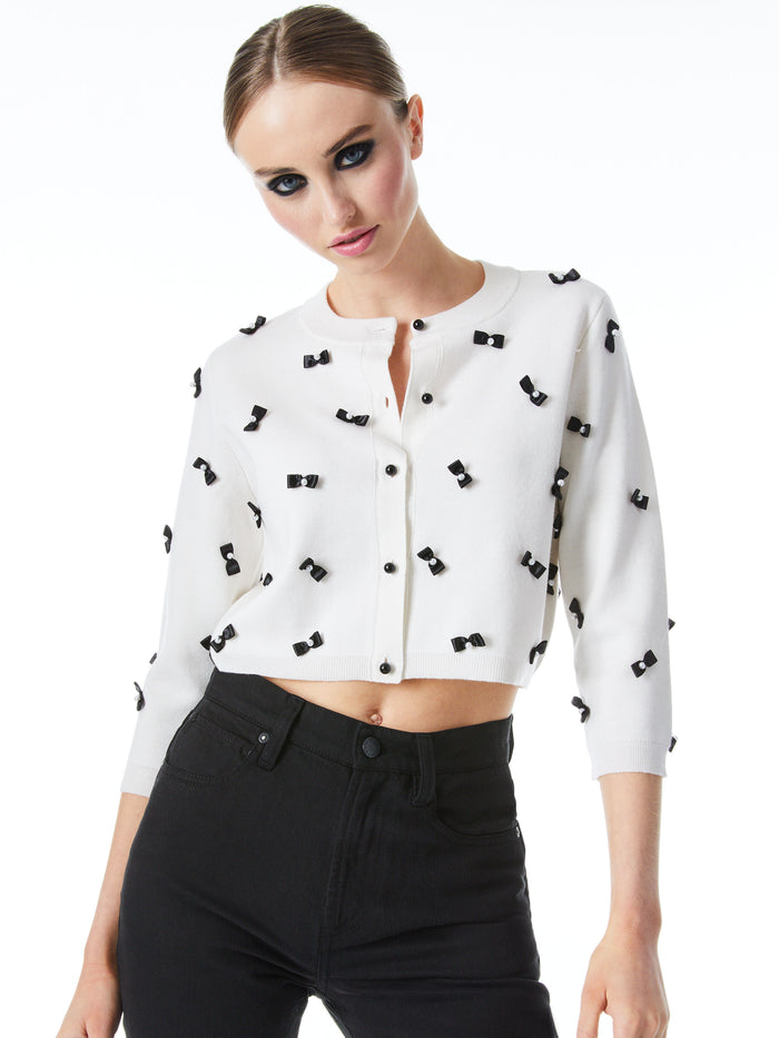 DARODA CROPPED CARDIGAN - SOFT WHITE/BLACK
