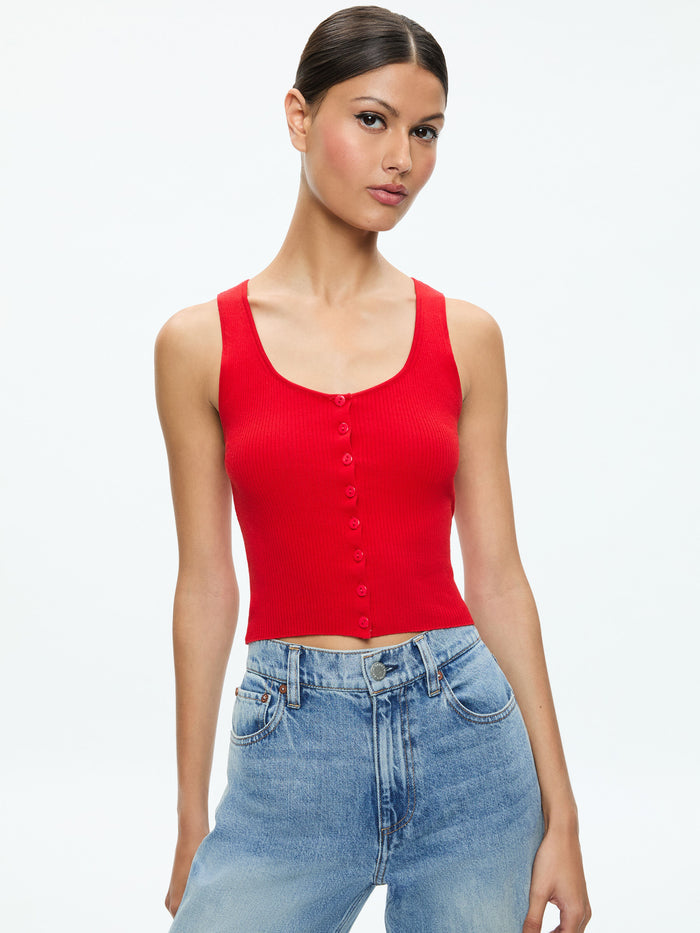 DARYN BUTTON THROUGH CROPPED TANK - RED APPLE
