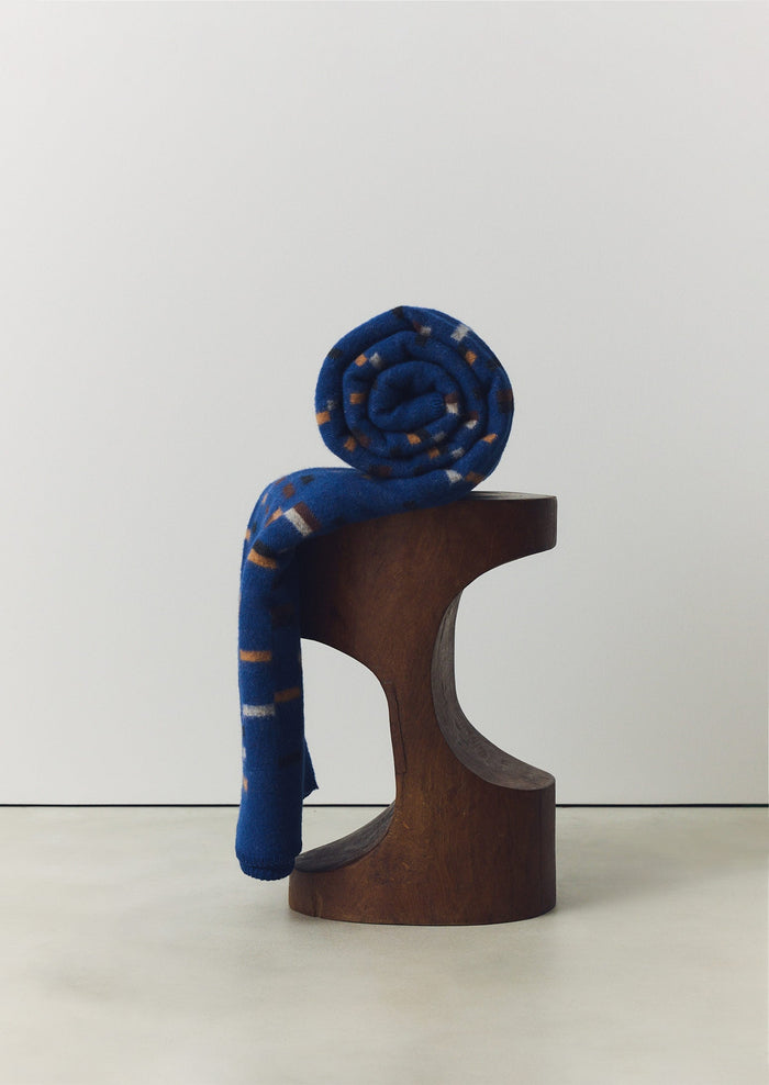Dashed Wool Blanket | Blue/Cinnamon