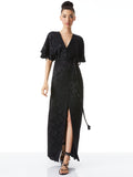DAVIDA CAFTAN MAXI DRESS WITH BELT - BLACK