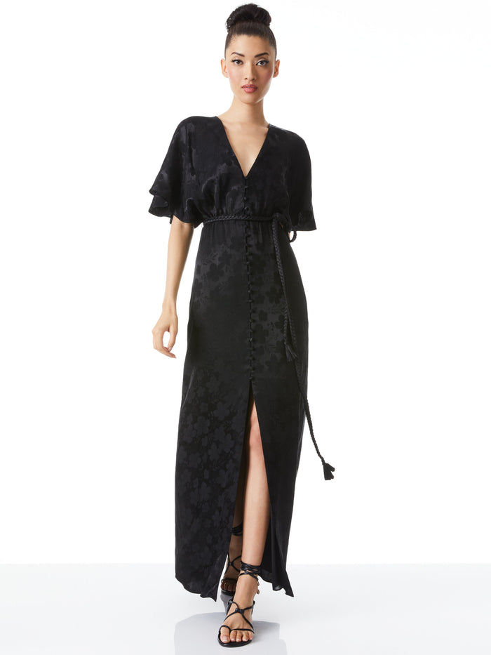 DAVIDA CAFTAN MAXI DRESS WITH BELT - BLACK