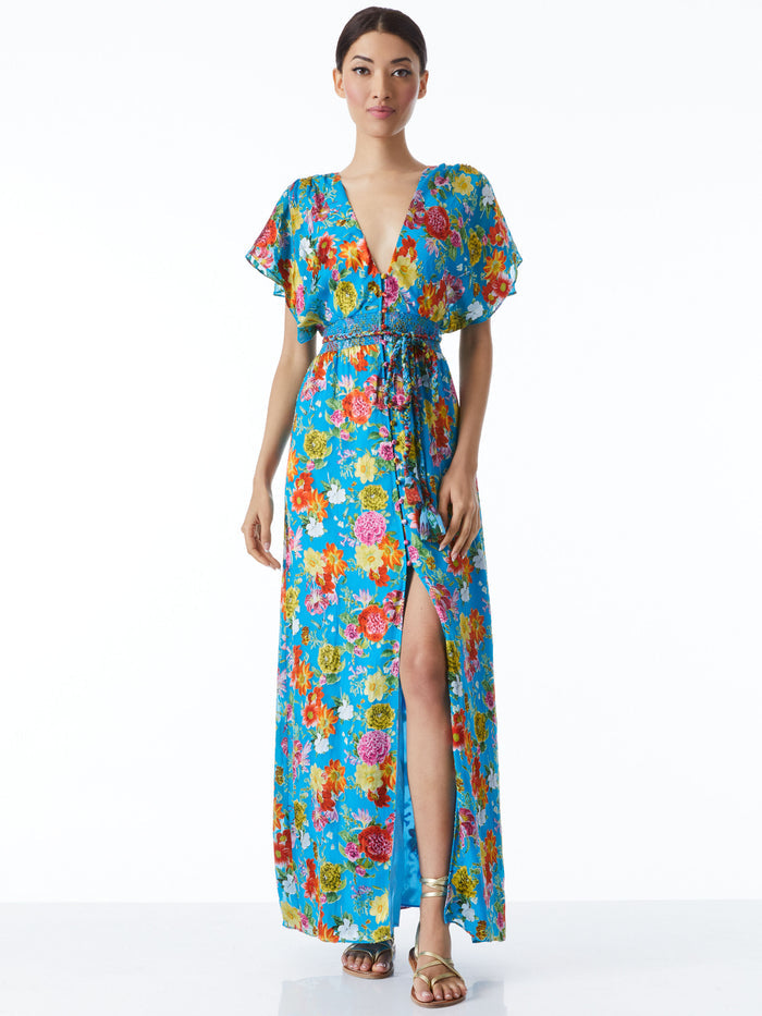 DAVIDA CAFTAN MAXI DRESS WITH BELT - SUMMER BLISS