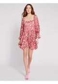 DEBRA FLORAL TUNIC MINI DRESS - DANCING LEAF-LG ELECTRIC PINK