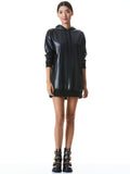 DECLAN VEGAN LEATHER SWEATSHIRT DRESS - BLACK