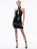 DEDRA EMBELLISHED TWIST NECK MINI DRESS - BLACK