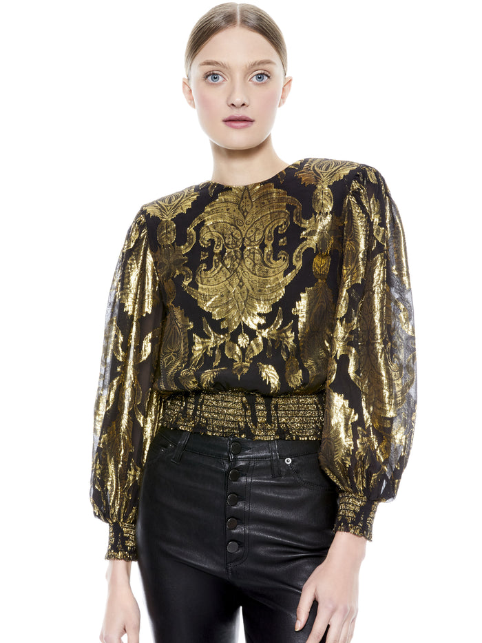 DEEANN METALLIC PAISLEY CROP TOP - BLACK/GOLD