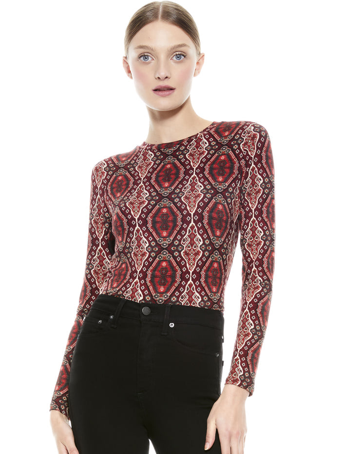 DELAINA CREW NECK CROP TOP - DIAMOND MAGIC BORDEAUX