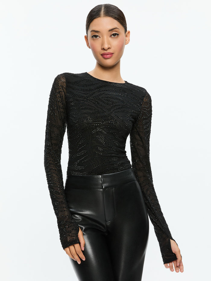 DELAINA EMBELLISHED TOP - ZEBRA/BLACK