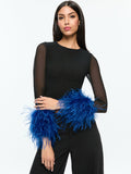 DELAINA FEATHER TOP - BLACK/ROYAL