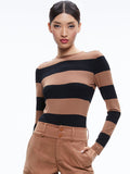 DELAINA LONG SLEEVE TOP - CAMEL/BLACK STRIPE