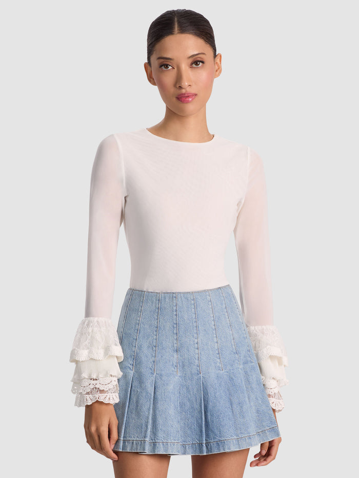 DELAINA TOP WITH RUFFLE CUFF - OFF WHITE