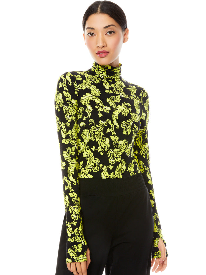 DELAINA TURTLENECK TOP - SHOW ME LOVE LIME PUNCH MULTI