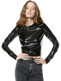 DELAINA VEGAN LEATHER CROP TOP - BLACK