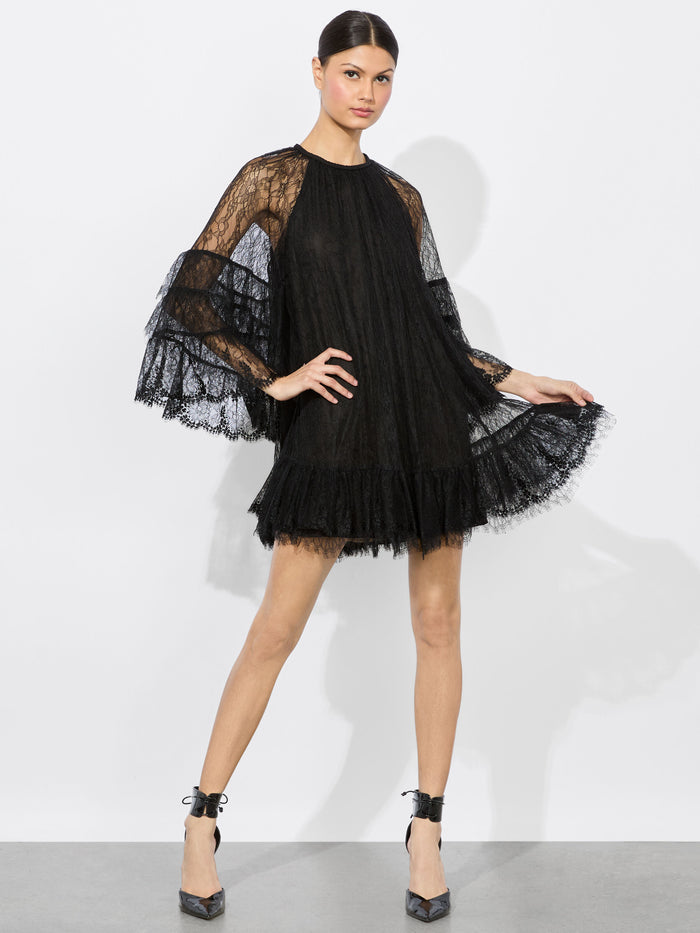 DELIA RUFFLED TUNIC DRESS - BLACK