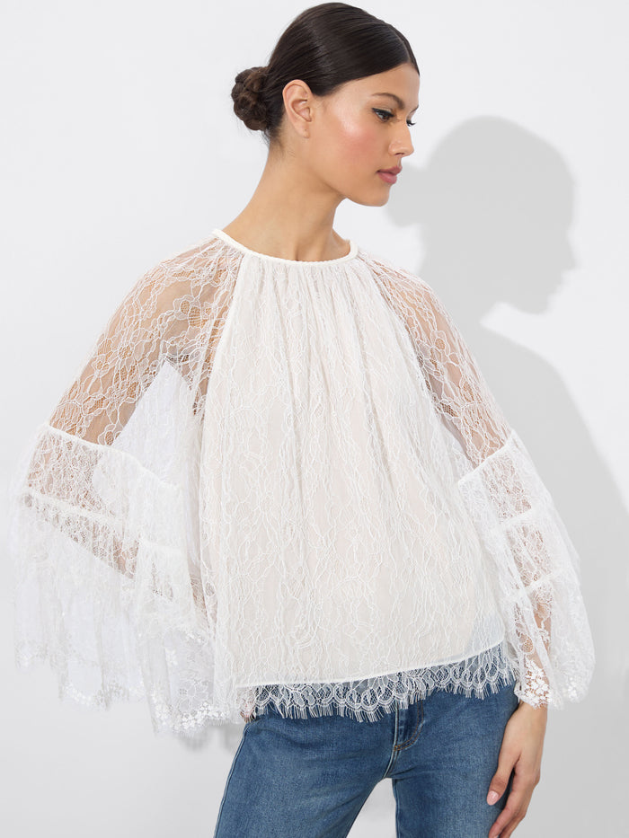 DELIA RUFFLED TUNIC TOP - OFF WHITE