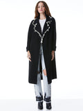 DELINDA EMBELLISHED WOOL SWEATER COAT - BLACK