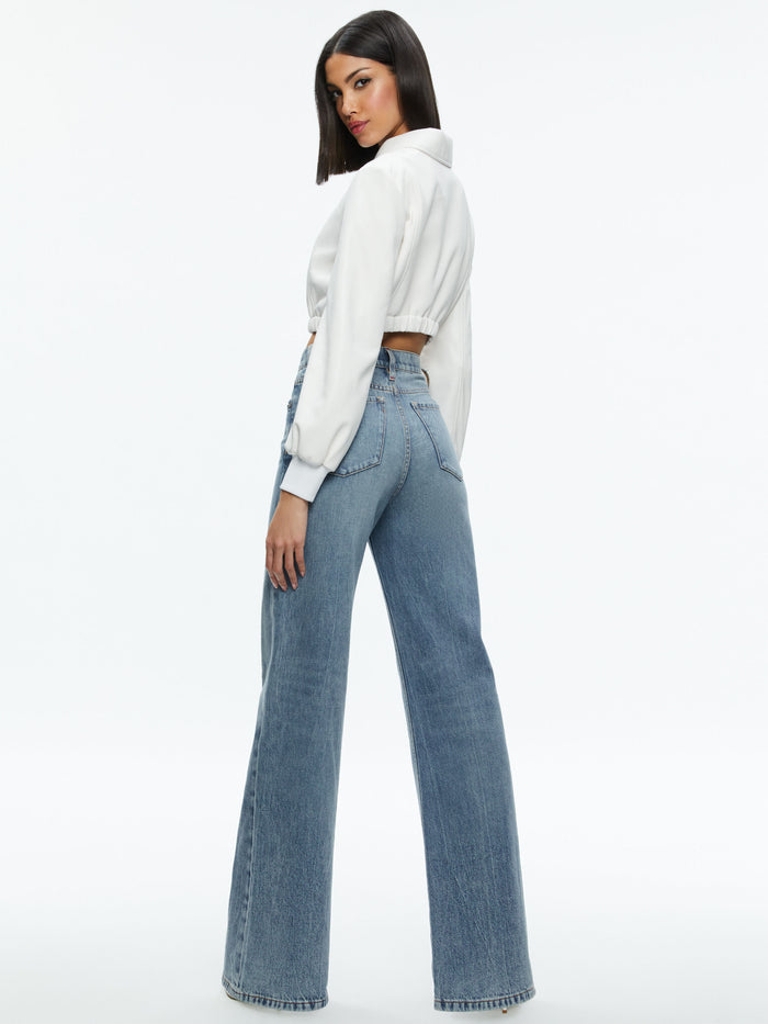 DELLA CROPPED VEGAN LEATHER JACKET - OFF WHITE