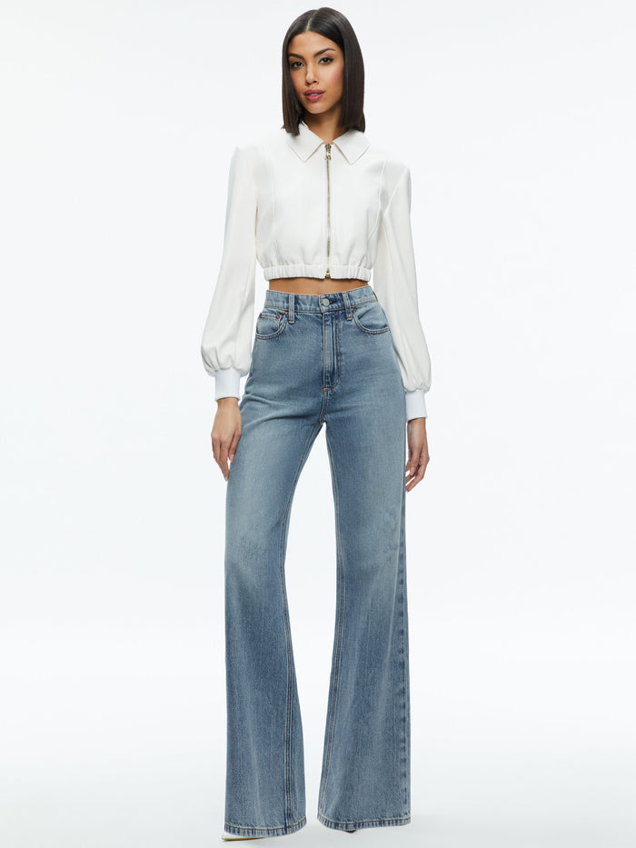 DELLA CROPPED VEGAN LEATHER JACKET - OFF WHITE