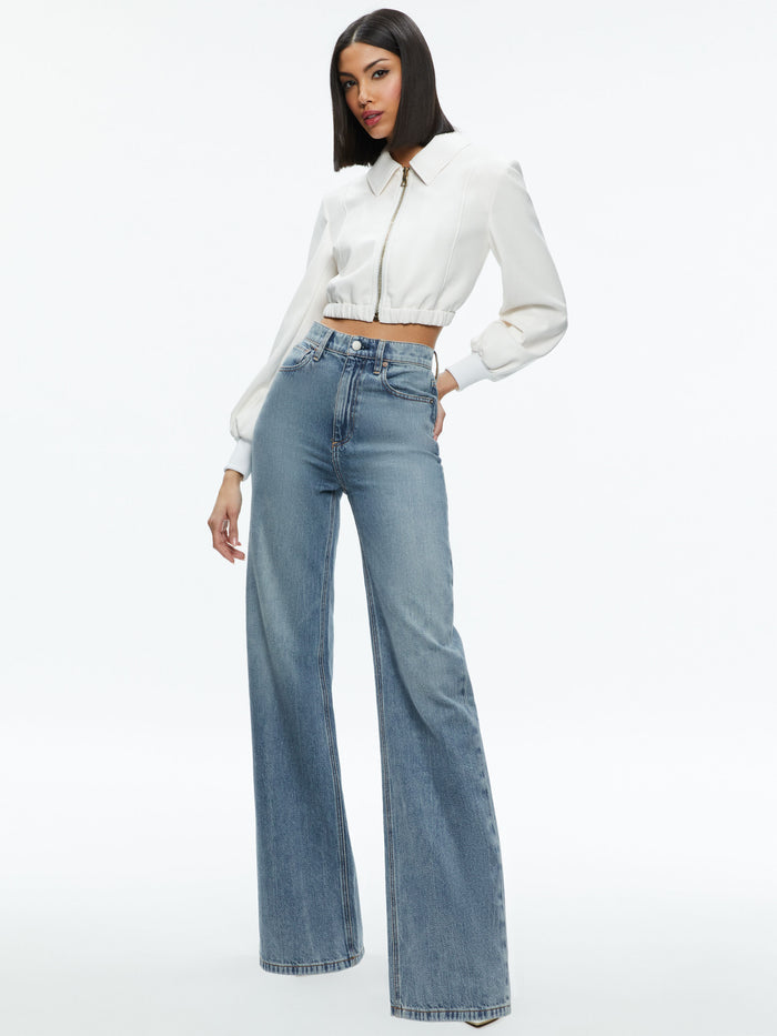 DELLA CROPPED VEGAN LEATHER JACKET - OFF WHITE