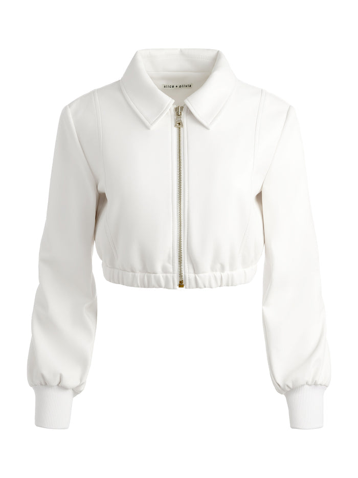DELLA CROPPED VEGAN LEATHER JACKET - OFF WHITE