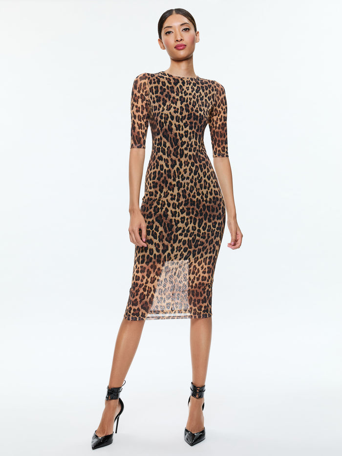 DELORA MIDI DRESS - SPOTTED LEOPARD DARK TAN