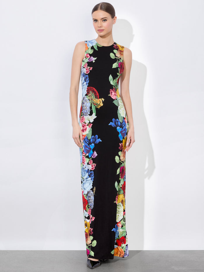 DELORA OPEN BACK MAXI DRESS - GARDEN BRUNCH BLACK