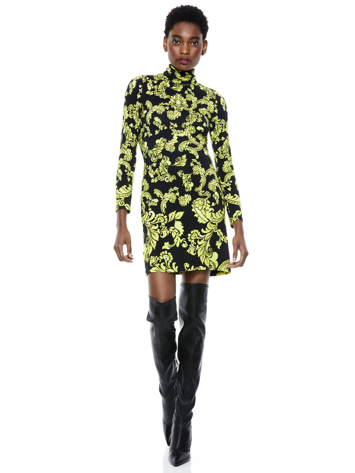 DELORA TURTLENECK MINI DRESS - SHOW ME LOVE LIME PUNCH MULTI