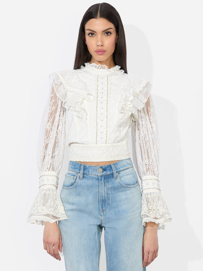 DELPHA EMBELLISHED TOP - OFF WHITE