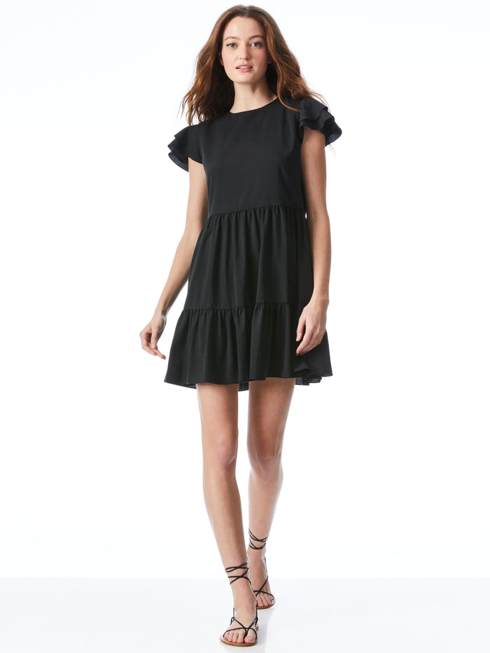 DEMI FLUTTER SLEEVE MINI DRESS - BLACK