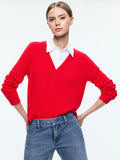 DENBY COLLARED PULLOVER - BRIGHT RUBY/WHITE