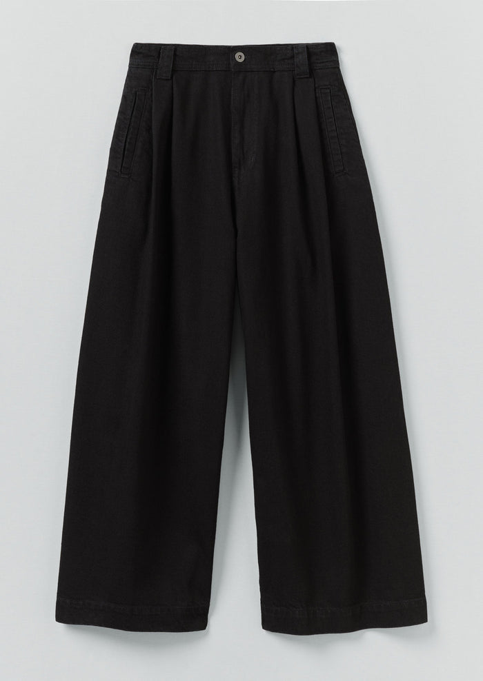 Denim Pleat Front Pants | Carbon Black