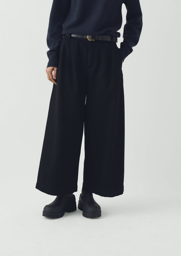 Denim Pleat Front Pants | Carbon Black