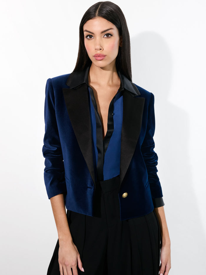 DEVYN VELVET BLAZER - MIDNIGHT BLUE