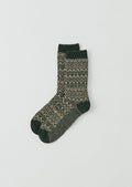 Diamond Jacquard Wool Socks | Green/Natural