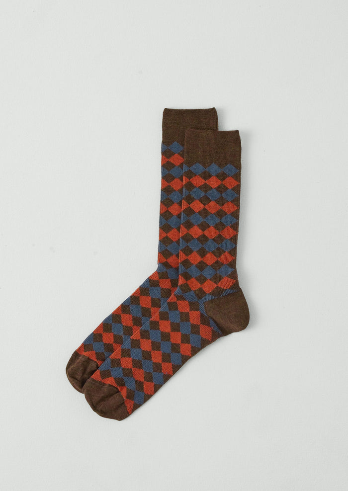 Diamond Jacquard Wool Socks | Red Multi