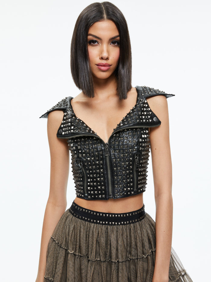 DIGNA STUDDED MOTO TOP - BLACK