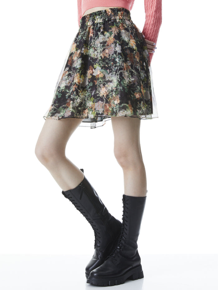 DIONNE FLORAL MINI SKIRT - ROMANCE BLACK