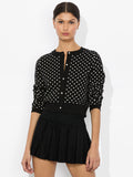 DOLLIE CARDIGAN - BLACK/OFF WHITE POLKA DOT