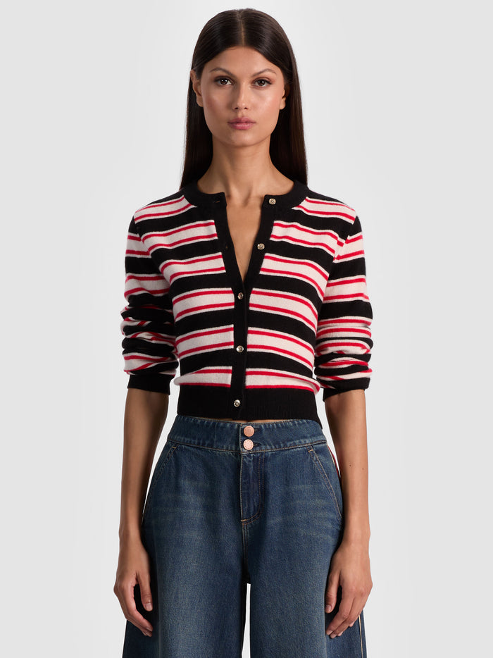 DOLLIE CASHMERE CARDIGAN - BLACK/PERFECT RUBY/BISCOTTI