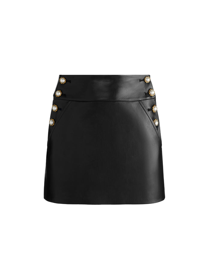 DONALD HR VGN LTHR SIDE BTN SKIRT - BLACK
