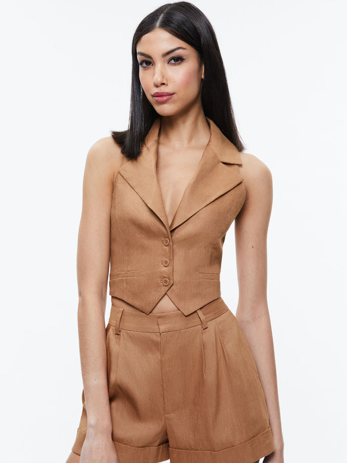 DONNA LINEN VEST - TAN