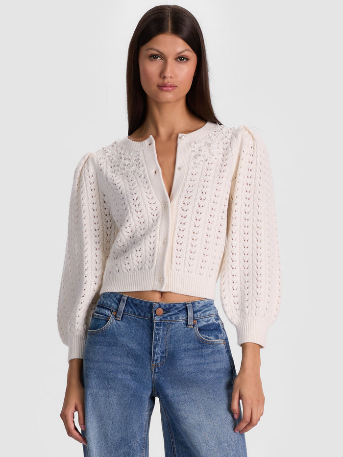DORIS EMBELLISHED CARDIGAN - SOFT WHITE