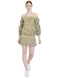 DOROTHY OFF SHOULDER MINI DRESS - DITSY BORDER LAVENDER MULTI