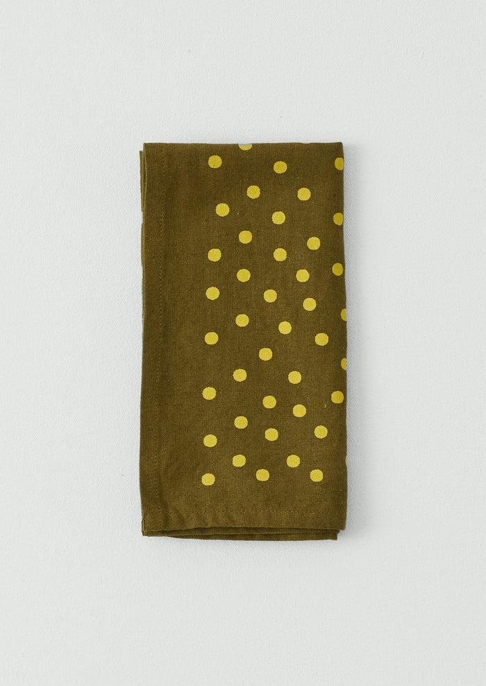 Dotty Print Cotton Linen Napkin | Olive/Lemon