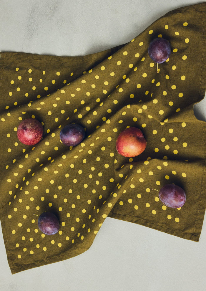 Dotty Print Cotton Linen Napkin | Olive/Lemon