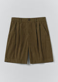 Double Pleat Cotton Poplin Shorts | Bronze Green
