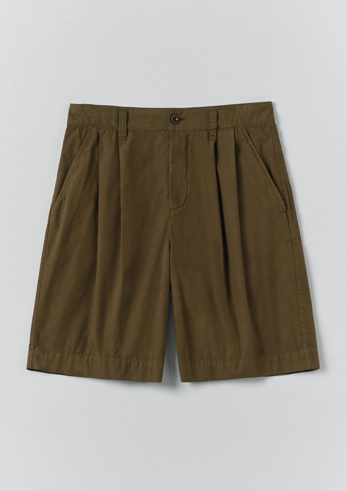 Double Pleat Cotton Poplin Shorts | Bronze Green