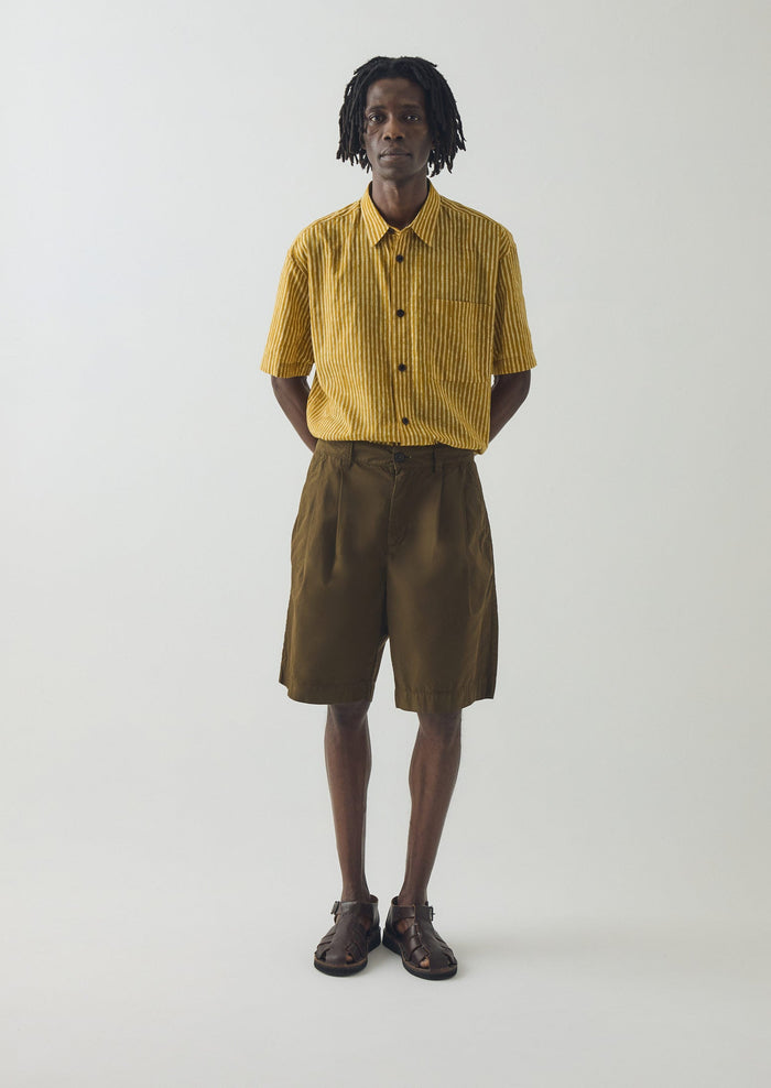 Double Pleat Cotton Poplin Shorts | Bronze Green