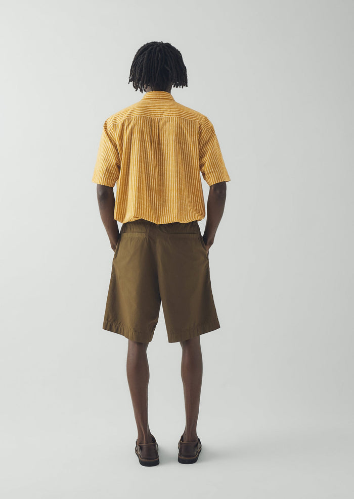 Double Pleat Cotton Poplin Shorts | Bronze Green